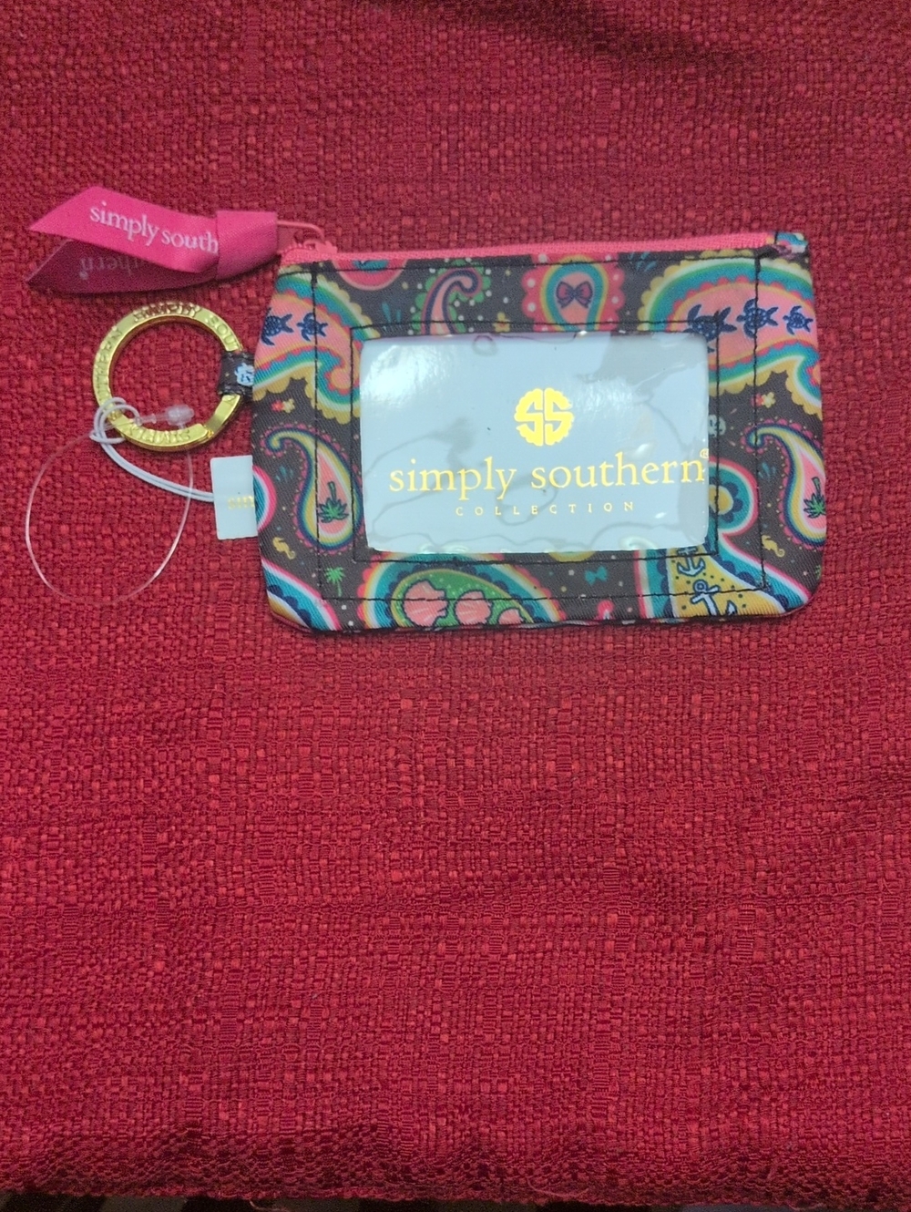 Simply Southern Multicolor Paisley ID Wallet Keyring - Pink Accent